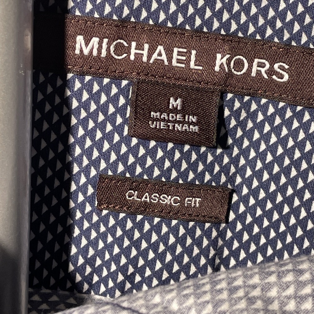 Michael Kors Mens Size M Classic Fit Navy Blue Button Up Short Sleeve Shirt - Picture 8 of 15